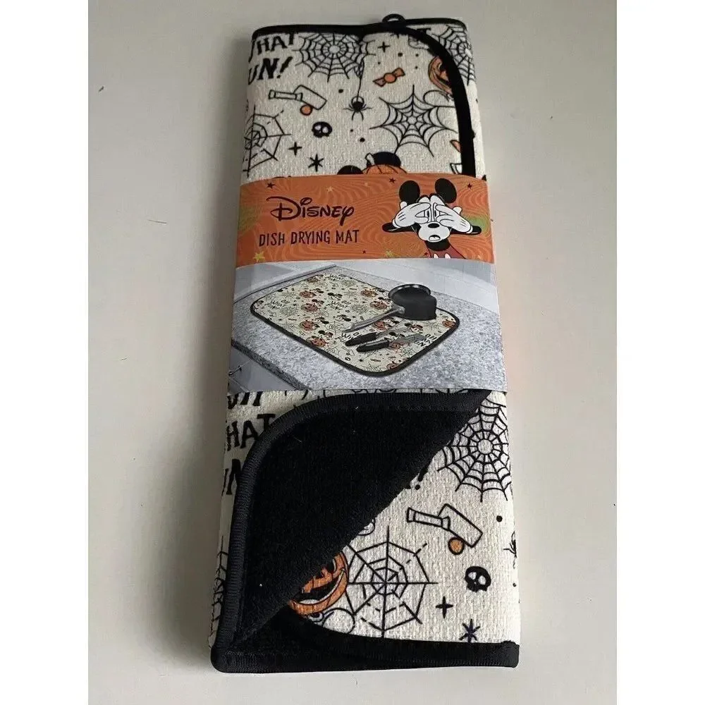 Disney Mickey Mouse Halloween Drying Mat 16”x18” Pumpkins Spider Webs Candy NEW‎